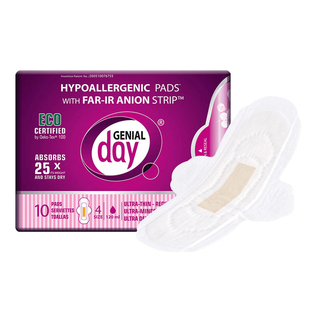 Genial Day Super Absorbent Eco Certified Regular Flow Pads With Anion Strip, 10 Ea